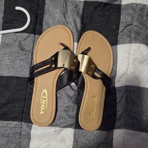 Yoki Women's Black Strap Sandals with Gold Accent